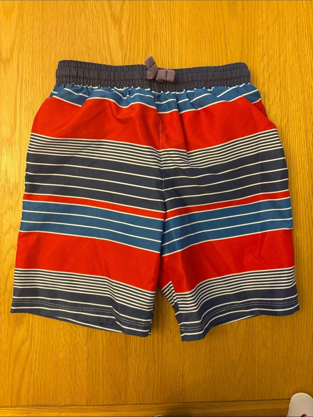 White Company Boys Blue & Red Striped& Navy Paisley Swim Shorts, 2Pack, 4-5 yrs